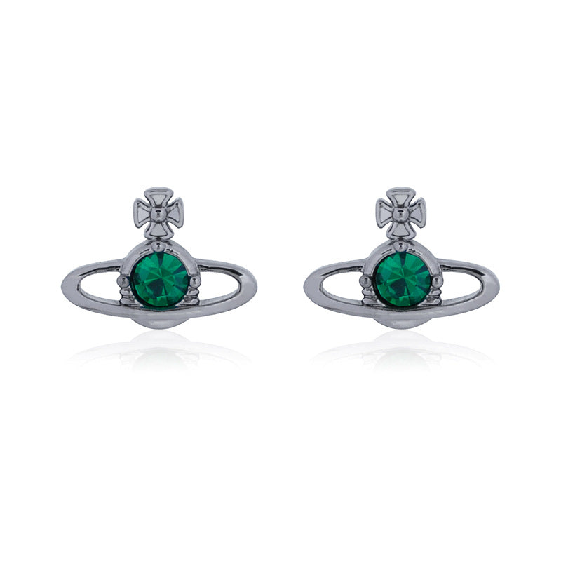 Vivienne Westwood single diamond simple stud earrings personality