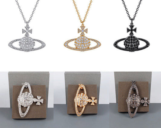 Vivienne Westwood hanging full diamond large pendant necklace personality punk