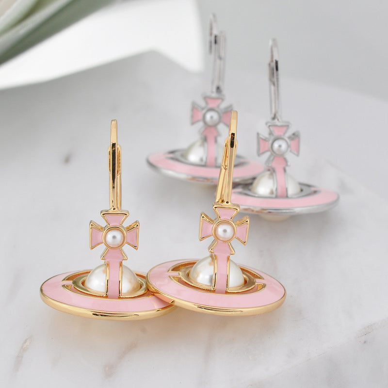 Vivienne Westwood solid color paint Pearl stereo earrings