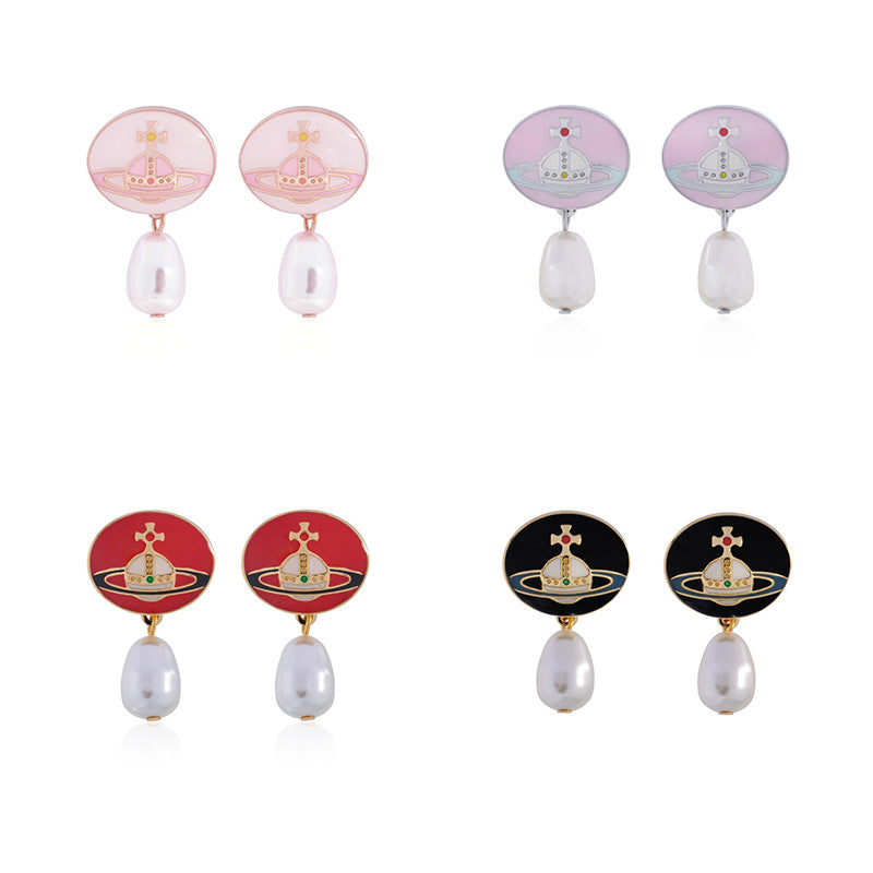 Vivienne Westwood enamel buckle removable Pearl delicate earrings