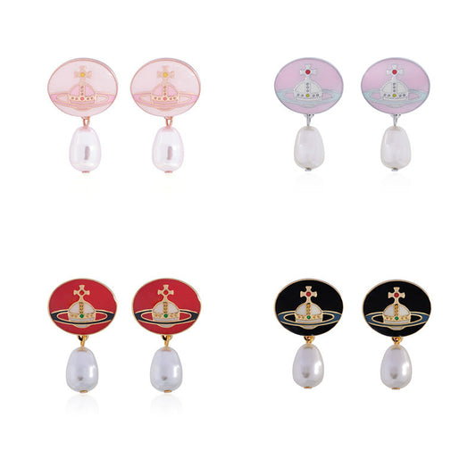 Vivienne Westwood enamel buckle removable Pearl delicate earrings