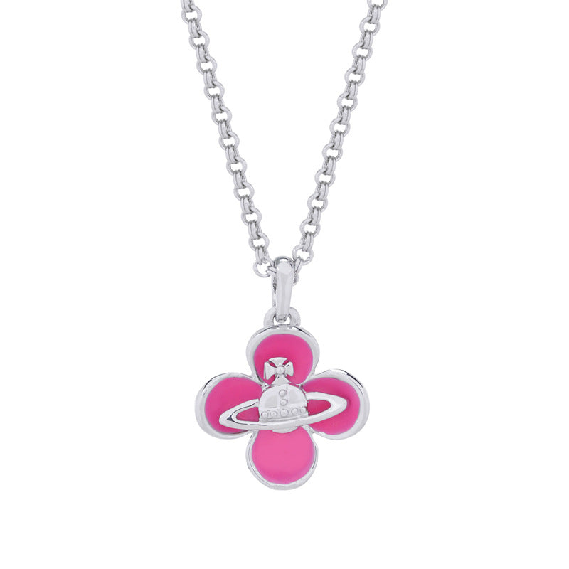 Vivienne Westwood four-leaf clover flower pendant necklace sweet exquisite and versatile