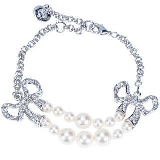 Vivienne Westwood double-layer pearl diamond bow bracelet New ins high sense