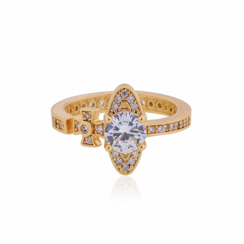 Vivienne Westwood full diamond orb ring personality ins style high sense all-matching