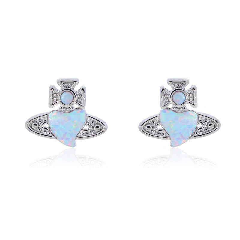 Vivienne Westwood West natural opal love heart stud earrings