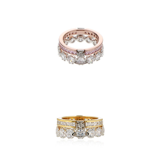 Vivienne Westwood double-layer flash diamond ring high-grade luxury detachable