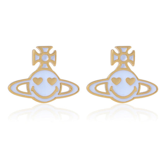 Vivienne Westwood smiley face ear studs personalized European and American punk earrings