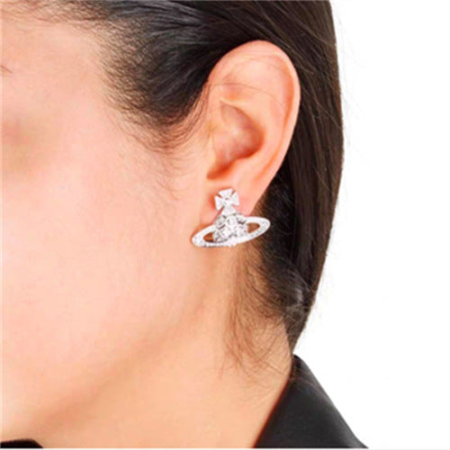 Vivienne Westwood honeycomb stud earrings with Diamond light luxury punk ins earrings