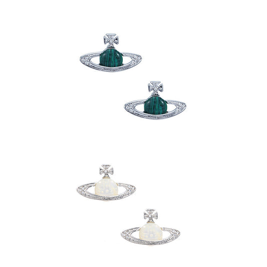 Vivienne Westwood malachite ear studs retro punk niche personality