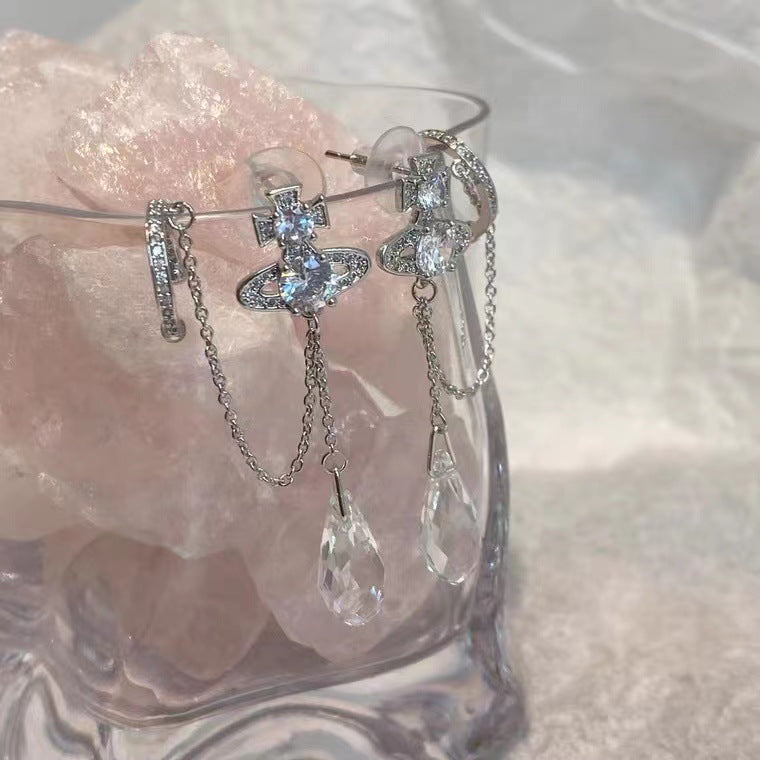 Vivienne Westwood water drop full diamond earrings HENRIETTE Vachette clasp earrings