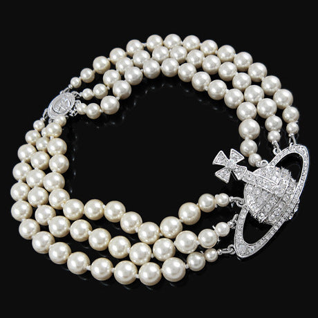 Vivienne Westwood three-layer Pearl silver ORB necklace exquisite high sense