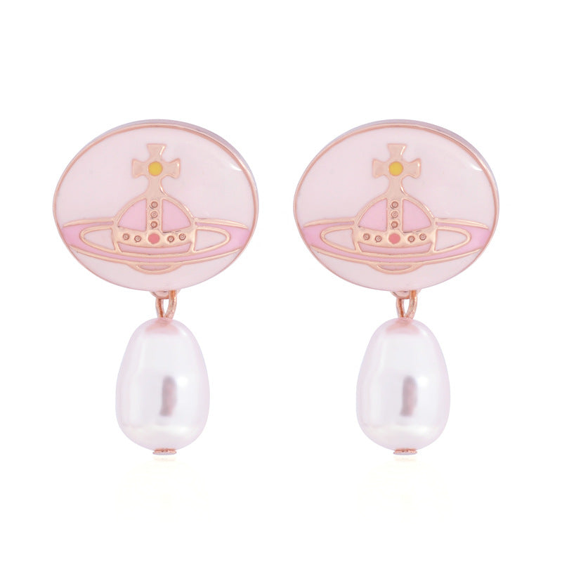 Vivienne Westwood enamel buckle removable Pearl delicate earrings