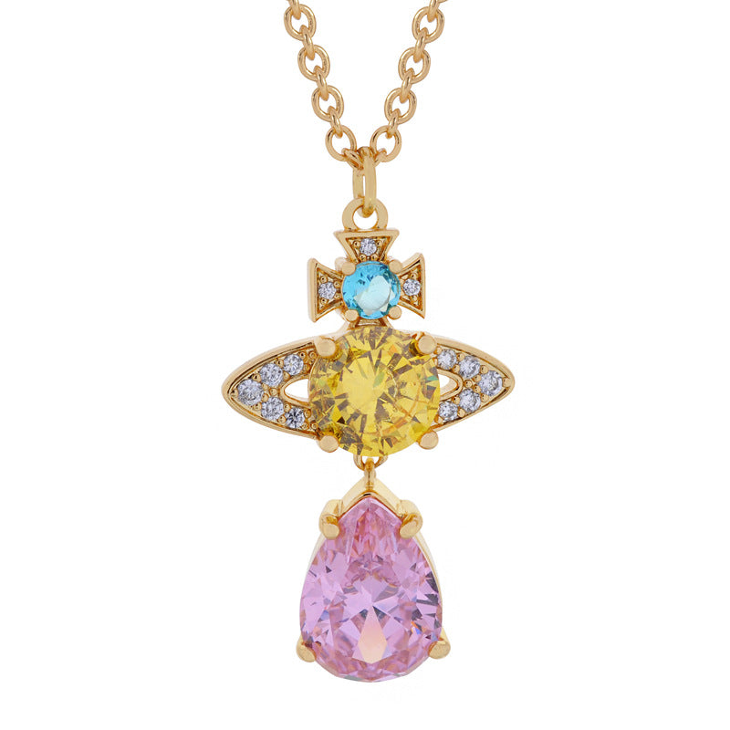 Vivienne Westwood new small water drop full diamond pendant necklace