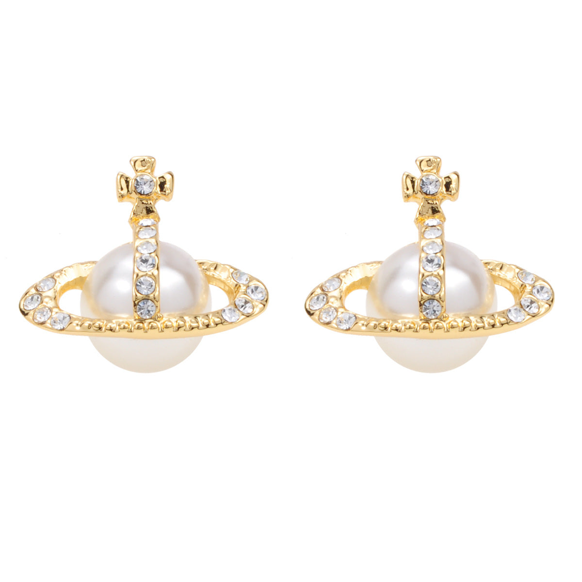 Vivienne Westwood half-face diamond pearl stud earrings luxury high-end