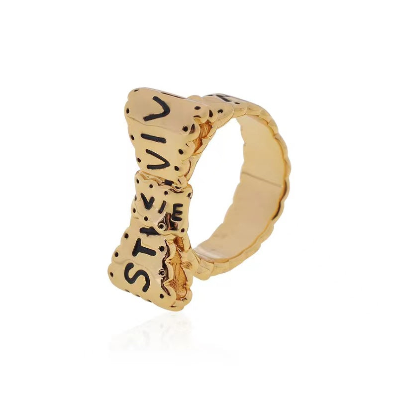 Vivienne Westwood alloy gold-plated letter lace bow ring