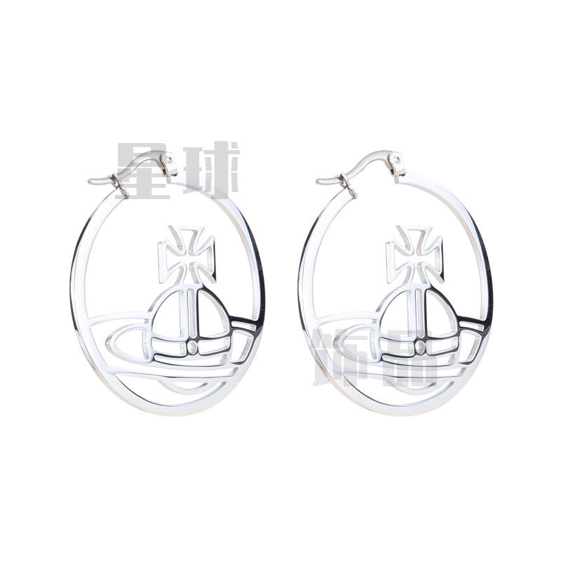 Vivienne Westwood large circle hollow earrings colorfast ear studs
