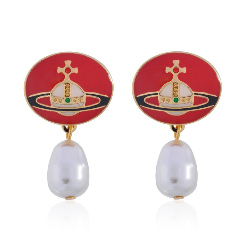 Vivienne Westwood enamel buckle removable Pearl delicate earrings