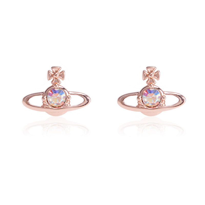 Vivienne Westwood single diamond simple stud earrings personality