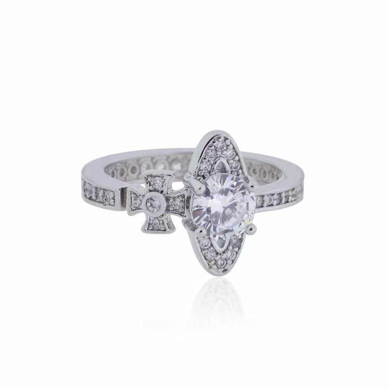 Vivienne Westwood full diamond orb ring personality ins style high sense all-matching