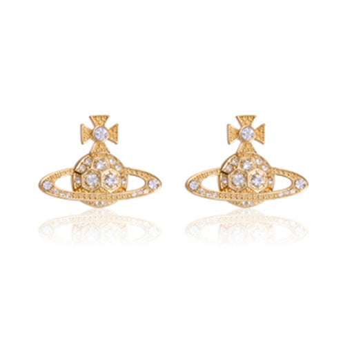 Vivienne Westwood honeycomb stud earrings with Diamond light luxury punk ins earrings