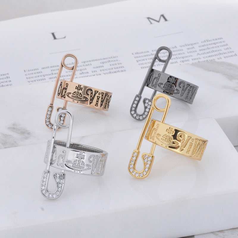 Vivienne Westwood universe safety pin element alloy ring European and American personalized punk