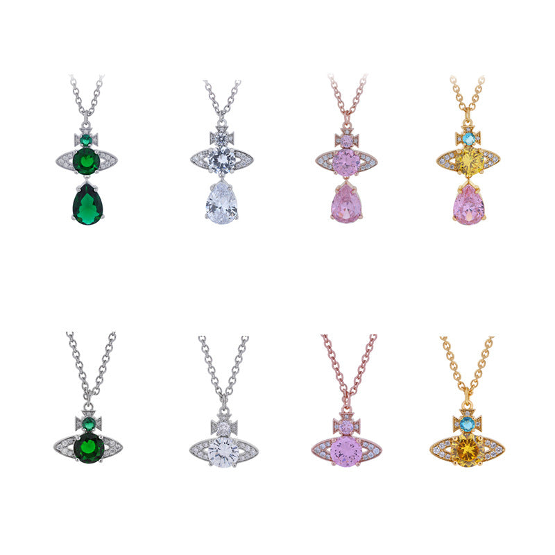 Vivienne Westwood new small water drop full diamond pendant necklace