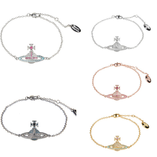 Vivienne Westwood color matching full diamond bracelet ins cold Style Advanced