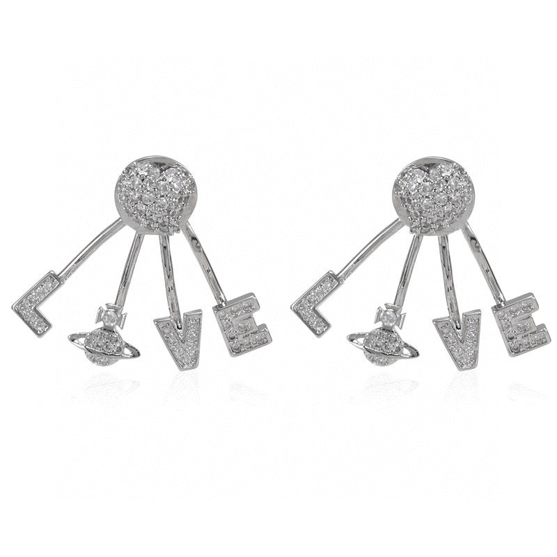 Vivienne Westwood LOVE full-jeweled stud earrings personality punk