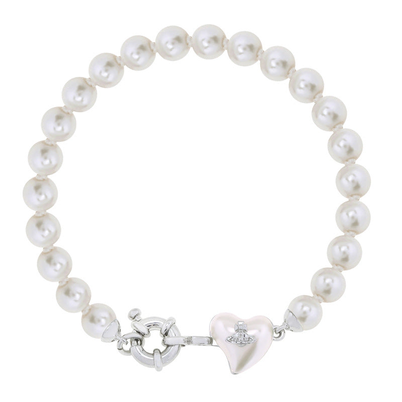 Vivienne Westwood Pearl Heart bracelet ins style exquisite advanced all-match