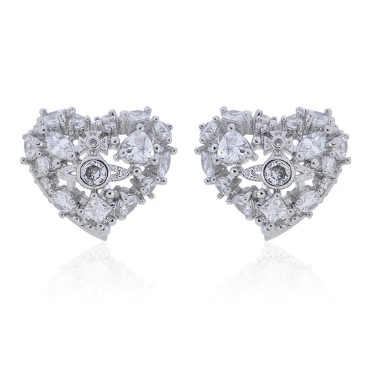 Vivienne Westwood love heart stud earrings special-shaped full diamond exquisite and versatile