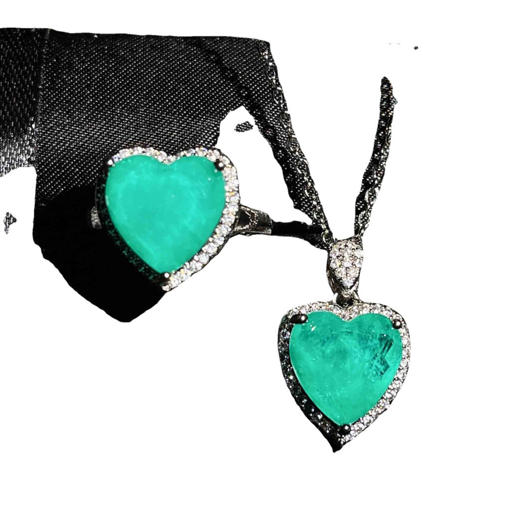 Kenzero Jewelry Natural Palaiba Suit Heart-Shaped Rings Pendants Necklace Gift