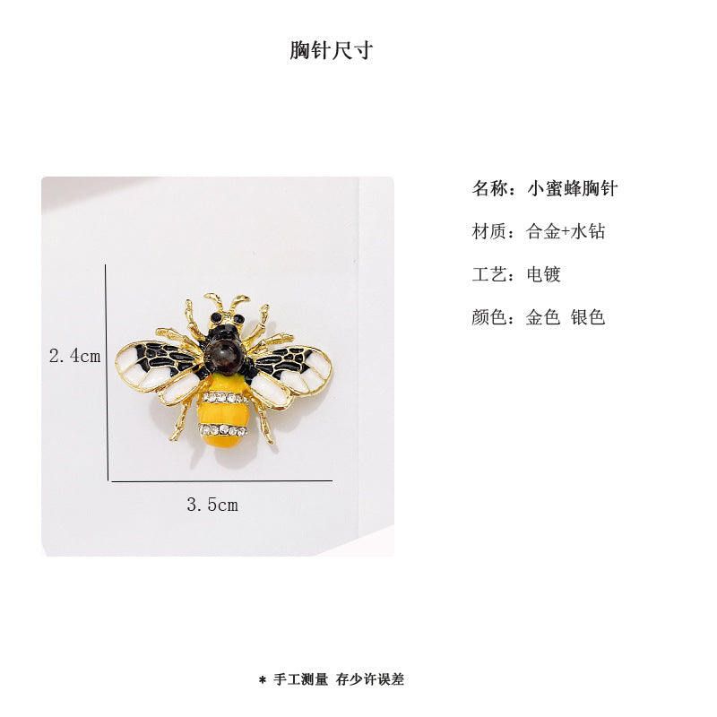Zircon with Diamond Pearl Corsage Cartoon Cute Bee Brooch Alloy Dripping Women's Clothing Pin Accessories Wholesale