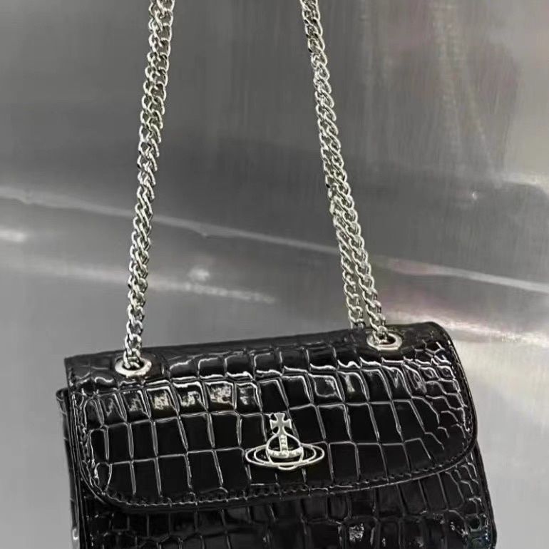 Vivienne Westwood Black Crocodile Pattern Chain Small Square Bag