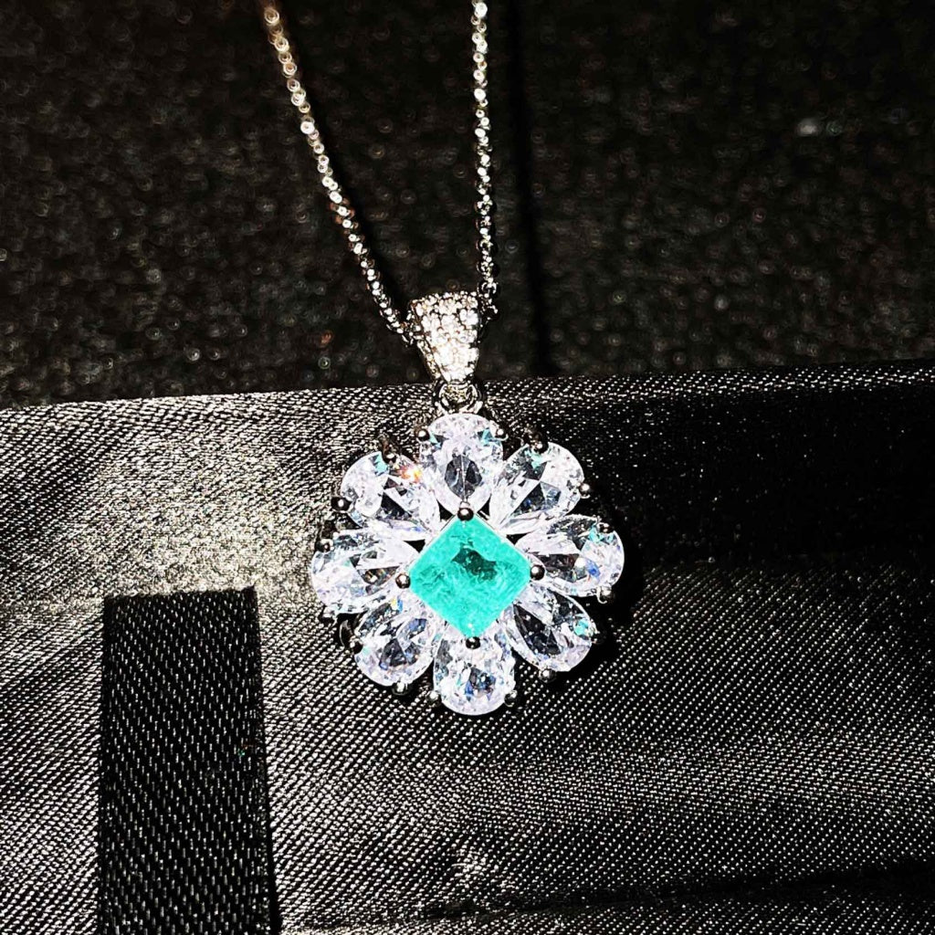 Kenzero Fine Custom Jewelry Natural Paraiba Necklace High Carbon Rhinestone Ear Studs Pendant Suit