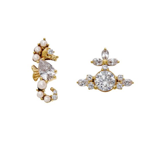 Vivienne Westwood New Seahorse Asymmetric Stud Earrings Ring