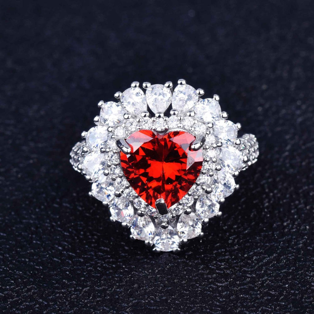 Kenzero Natural Pomegranate Red Necklace Diana Love Heart-Shaped Micro Setting Ring Ear Stud Pendant Suit