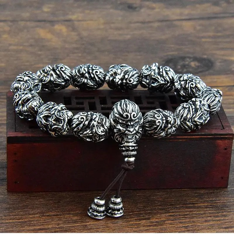 Black Myth Sun Wukong Men's Bracelet Retro Domineering Monkey Head Hand Jewelry Distressed Qi Tian Da Sheng Imitation Thai Silver Bracelet