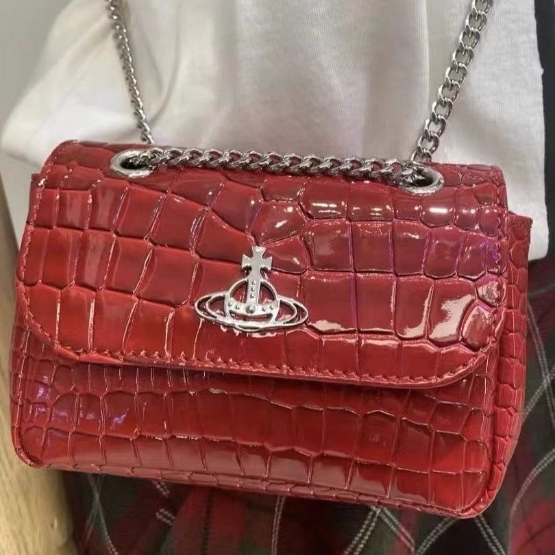 Vivienne Westwood Black Crocodile Pattern Chain Small Square Bag