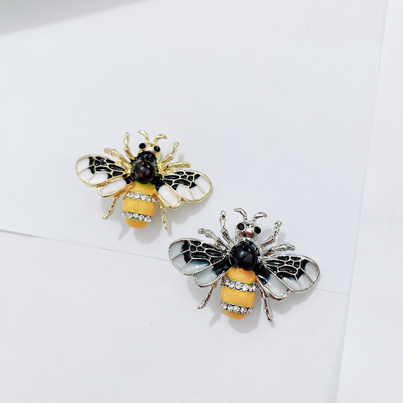 Zircon with Diamond Pearl Corsage Cartoon Cute Bee Brooch Alloy Dripping Women's Clothing Pin Accessories Wholesale