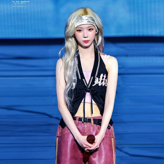 Street tide brandaespaSouth Korean Girl's Team Same Millenniumy2kHot Girl Music Festival Jersey Tied Spaghetti-Strap Vest