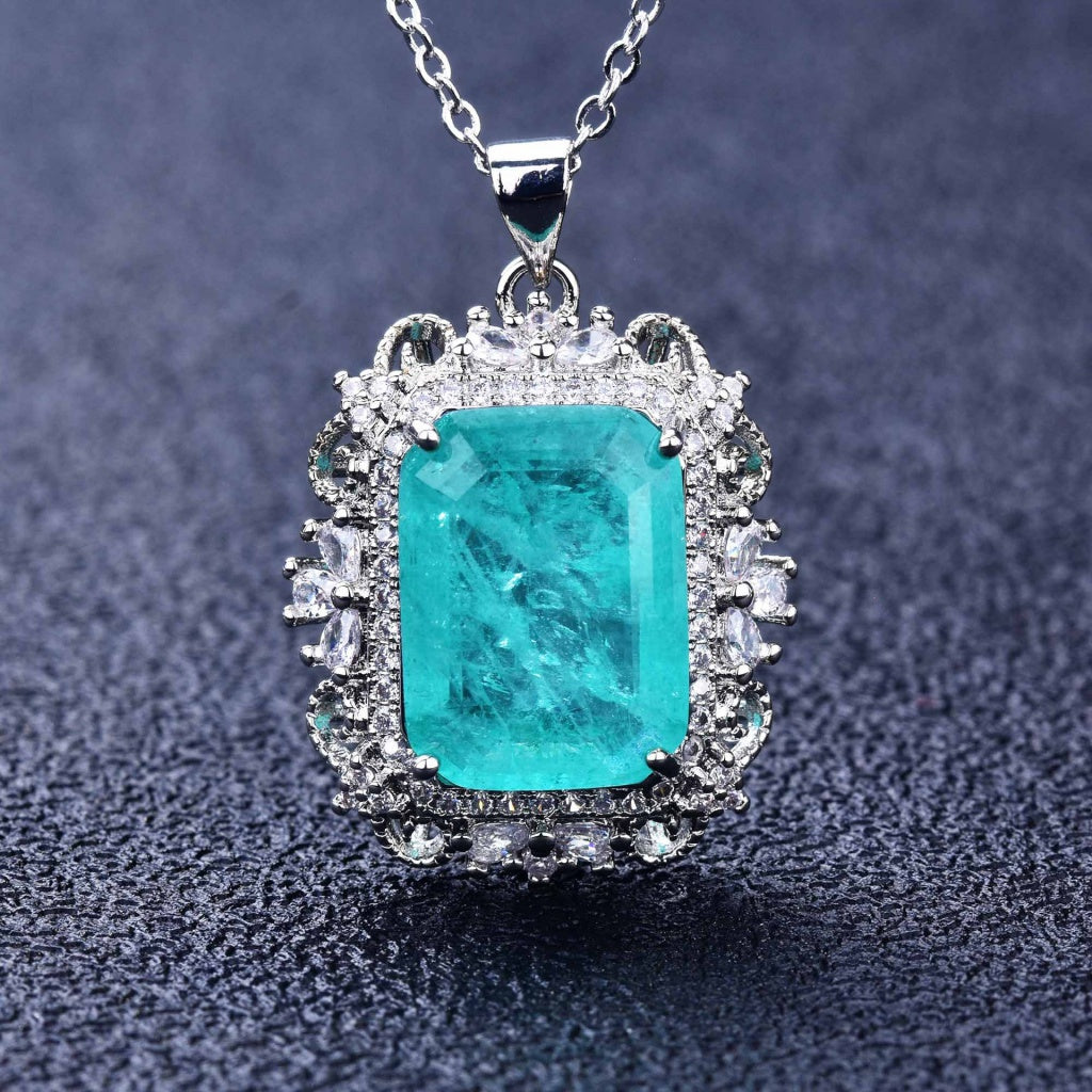 Kenzero Natural Paraiba Necklace Emerald Cutting Light Green Colored Gems Earings Set