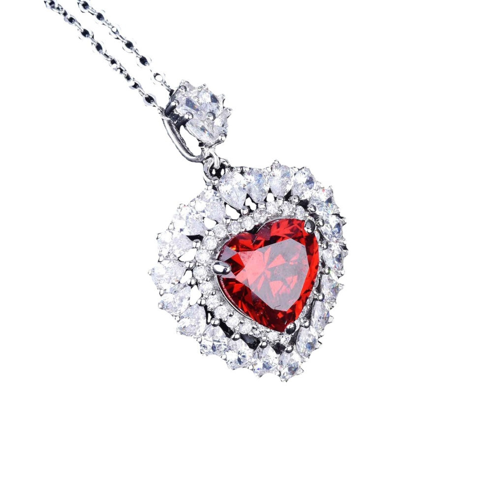 Kenzero Natural Pomegranate Red Necklace Diana Love Heart-Shaped Micro Setting Ring Ear Stud Pendant Suit