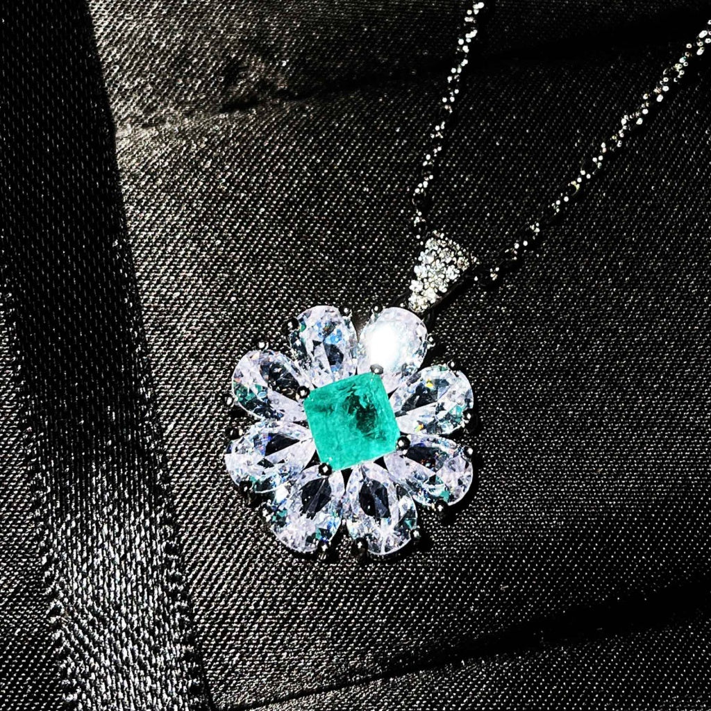 Kenzero Fine Custom Jewelry Natural Paraiba Necklace High Carbon Rhinestone Ear Studs Pendant Suit