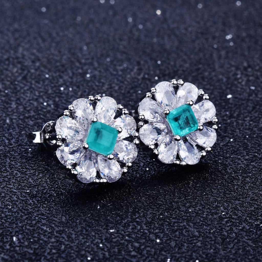 Kenzero Fine Custom Jewelry Natural Paraiba Necklace High Carbon Rhinestone Ear Studs Pendant Suit